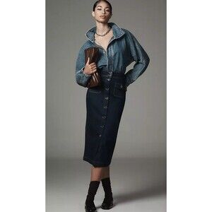 10 Crosby Derek Lam Dark Indigo Button-Front Denim Midi Skirt